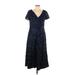 Alex Evenings Cocktail Dress - A-Line V-Neck Short sleeves: Blue Dresses - Women's Size 12