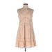 See U Soon Casual Dress - A-Line Scoop Neck Sleeveless: Tan Print Dresses - Women's Size Medium