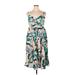 Torrid Casual Dress - A-Line V-Neck Sleeveless: Teal Tropical Dresses - New - Women's Size 1X Plus