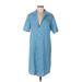 Casual Dress - Shirtdress Collared Short sleeves: Blue Print Dresses - Women's Size 3X