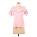 Brooks Brothers Red Fleece Short Sleeve Top Pink Chevron/Herringbone High Neck Tops - Women's Size Small