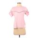 Brooks Brothers Red Fleece Short Sleeve Top Pink Chevron/Herringbone High Neck Tops - Women's Size Small