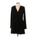 BCBGeneration Casual Dress - Mini Plunge Long sleeves: Black Solid Dresses - Women's Size Large