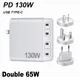 130W 4Port PD 3 0 GaN USB Typ C Ladegerät Schnelle Ladestation Doppel 65W Wand Für MacBook iPad