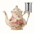 House of Hampton® 42 oz/5 Cup w/ infuser Ceramic Tea Pot, Vintage Floral Teapot Gift for Women in Pink | 29 oz | Wayfair