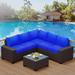 Latitude Run® 6-Piece Outdoor Patio Furniture Wicker Sectional Sofa Set in Blue | 25.59 H x 82.95 W x 28.93 D in | Wayfair