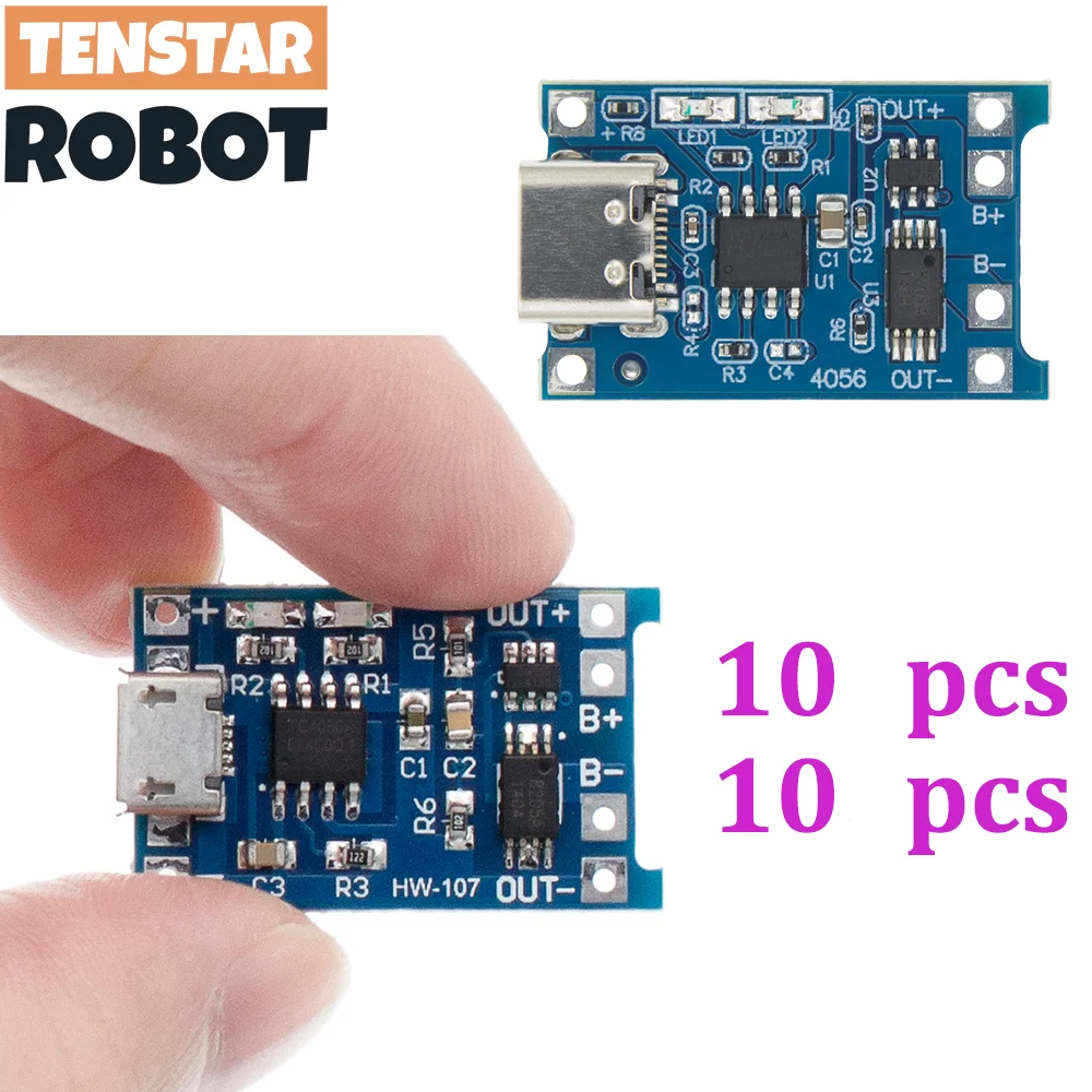 10 stücke Typ-c/Micro USB 5V 1A 18650 TP4056 Lithium-Batterie Ladegerät Modul Lade Board mit Schutz Dual Funktionen Li-Ion Image
