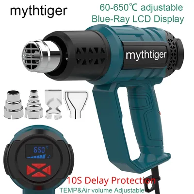 2000W Hair Dryer Construction LCD Display Heat Gun for Soldering Thermal Blower Heat Shrink Industrial Hot Air Gun with Nozzles