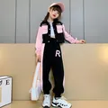 New Girls Baseball Suit Junior Kids Fashion Splicing Letter Jacket Work Pants 2 Pieces Set