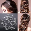 European Bridal Luxury Long Pearl Crystal Flower Headbands Hairband Wedding Hair Vine Handmade Women