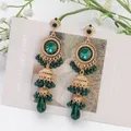 Boucles d'Oreilles Pendantes sulfVintage en Clip Vert pour Femme Pendentifs Ethniques Plaqué Or