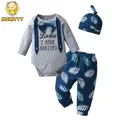 Ensemble de Vêtements pour Bébé Garçon Barboteuse à Manches sulfImprimée Haut + Pantalon +