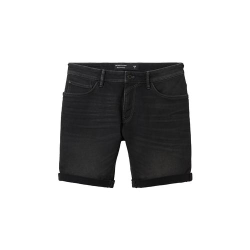 TOM TAILOR DENIM Herren Regular Jeans Shorts, schwarz, Uni, Gr. L