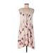 Xhilaration Casual Dress - A-Line Scoop Neck Sleeveless: Ivory Floral Dresses - Women's Size Large