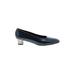 Salvatore Ferragamo Heels: Slip On Chunky Heel Classic Blue Print Shoes - Women's Size 8 1/2 - Almond Toe