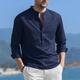 Homme Chemise Chemise Lin Chemise en lin et coton Chemise en coton blanc Chemisette Chemise d'été Chemise de plage Noir Blanche bleu marine manche longue Plein Col Mao Printemps Automne Hawaïen