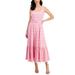 Boat-neck Belted Embroidered Eyelet Dress - Pink - Taylor Dresses