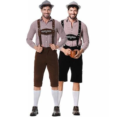 Karneval Oktoberfestbier Kostüm Lederhosen Hemd Oktoberfest / Bier Bayerisch Bayerisch Deutsch Traditioneller Stil Wiesn Herren Stoff im traditionellen Stil Bluse Shorts Hut Image