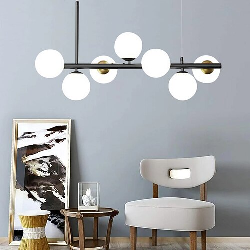 LED-Pendelleuchte 25,5 7-Licht-Globus-Design, geometrische Formen, Unterputzleuchten, Metall-Sputnik, linear, geometrisch, lackiert, moderne Kronleuchter, 110–240 V Image
