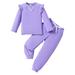 Toddler Cute Outfits Christmas Child Girls Long Sleeve Ribbed Solid T Shirt Tops Long Pants Two Homewear Purple 7 Years-8 Years