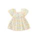 Canis Floral Print Ruffled A-Lined Dress with Square Neck for Girls