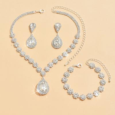 Jewelry Set 4pcs Rhinestone Alloy Earrings Necklace Bracelets Women's Elegant Stylish Simple Geometrical Geometric Jewelry Set For Anniversary Wedding Guest Special Occasion