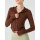 Women's Running Shirt Solid Color Yoga Fitness Full Zip Thumbhole Black Pink Brown Hooded High Elasticity Spring Fall
