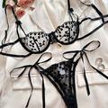 Ensemble de lingerie à broderie cœur, string à lacet et soutien-gorge sans doublure en maille, sous-vêtements et lingerie sexy pour femmes