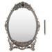 Retro Desktop Makeup Mirror Floral Embossed Beaded Edges Clear Image Functional Vintage Mirror DecorationRed Copper