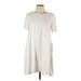 Zenana Premium Casual Dress - A-Line Crew Neck Short sleeves: Ivory Solid Dresses - Women's Size Large