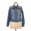 Ann Taylor LOFT Denim Jacket: Short Blue Print Jackets & Outerwear - Women's Size X-Large