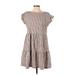 Ann Taylor LOFT Outlet Casual Dress - Mini Crew Neck Short sleeves: Brown Checkered/Gingham Dresses - Women's Size Small