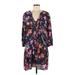 Maeve Casual Dress - Mini V Neck 3/4 sleeves: Black Floral Dresses - Women's Size Medium