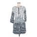 Fig and Flower Casual Dress - Mini Scoop Neck 3/4 sleeves: Blue Dresses - Women's Size Medium Petite