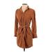 Velvet Heart Casual Dress - Mini Collared Long sleeves: Brown Solid Dresses - Women's Size X-Small