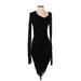 Helmut Lang Casual Dress - Midi V Neck Long sleeves: Black Print Dresses - Women's Size Small