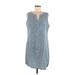 Max Jeans Casual Dress - Mini V-Neck Sleeveless: Blue Dresses - Women's Size Medium