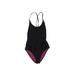 One Piece Swimsuit: Black Print Swimwear - Women's Size 12