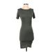 Love, Fire Casual Dress - Bodycon Crew Neck Short sleeves: Gray Solid Dresses - Women's Size X-Small