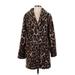 Susan Graver Faux Fur Jacket: Mid-Length Brown Leopard Print Jackets & Outerwear - Women's Size 2X-Small