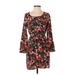 J.Crew Factory Store Casual Dress - Mini Scoop Neck Long sleeves: Black Floral Dresses - Women's Size 2