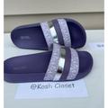 Michael Kors Shoes | Michael Kors Brandy Metallic Striped Logo Slide Sandal- Lavender | Color: Purple | Size: 9