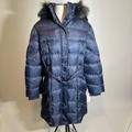 Nine West Jackets & Coats | Nwt Nine West Ice Blue Faux Fur Hood Belted Puffer Jacket Coat Womens Size Xl | Color: Blue | Size: Xl