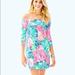 Lilly Pulitzer Dresses | Nwt Lilly Pulitzer Laurana Off The Shoulder Dress - Beach Please Print - Small | Color: Blue/Pink | Size: S