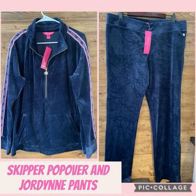 Lilly Pulitzer Pants & Jumpsuits | Lilly Pulitzer Velour Skipper Popover And Jordynne Pants Two Piece Set True Navy | Color: Blue | Size: Xl
