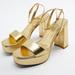 Zara Shoes | Nwt Zara Gold Leather Platform High Heeled Sandal, Size 10 | Color: Gold | Size: 10