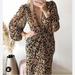 Zara Dresses | Nwt Zara Deep V-Neck Knot Long Sleeve Maxi Printed Dress (Blogger Favorite) | Color: Black/Gold | Size: M