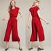 Anthropologie Pants & Jumpsuits | Anthropologie Maeve Red Twist Tie Front Midi Jumpsuit Womens Size 14 | Color: Red | Size: 14