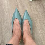 Zara Shoes | A Pair Of Zara Basic Moss Green Sling-Back Shoes With 1” Kitten Heels In Size 7 | Color: Green | Size: 7