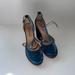 Free People Shoes | Free People Platform Pump Heels Wythe Boho Peacock Blue T Strap Satin | Color: Blue | Size: 8